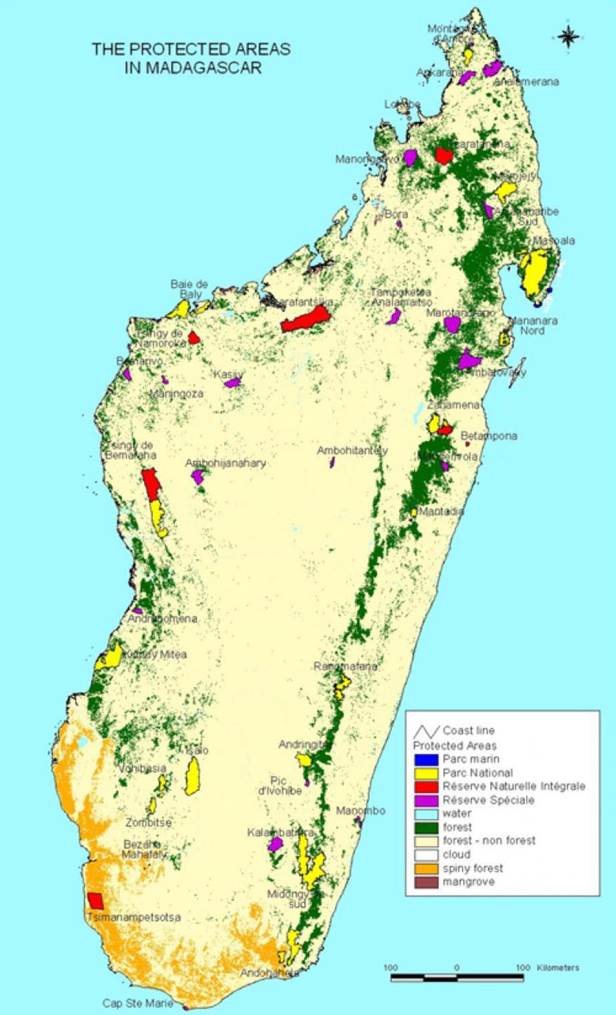 карта на Мадагаскар националните паркови