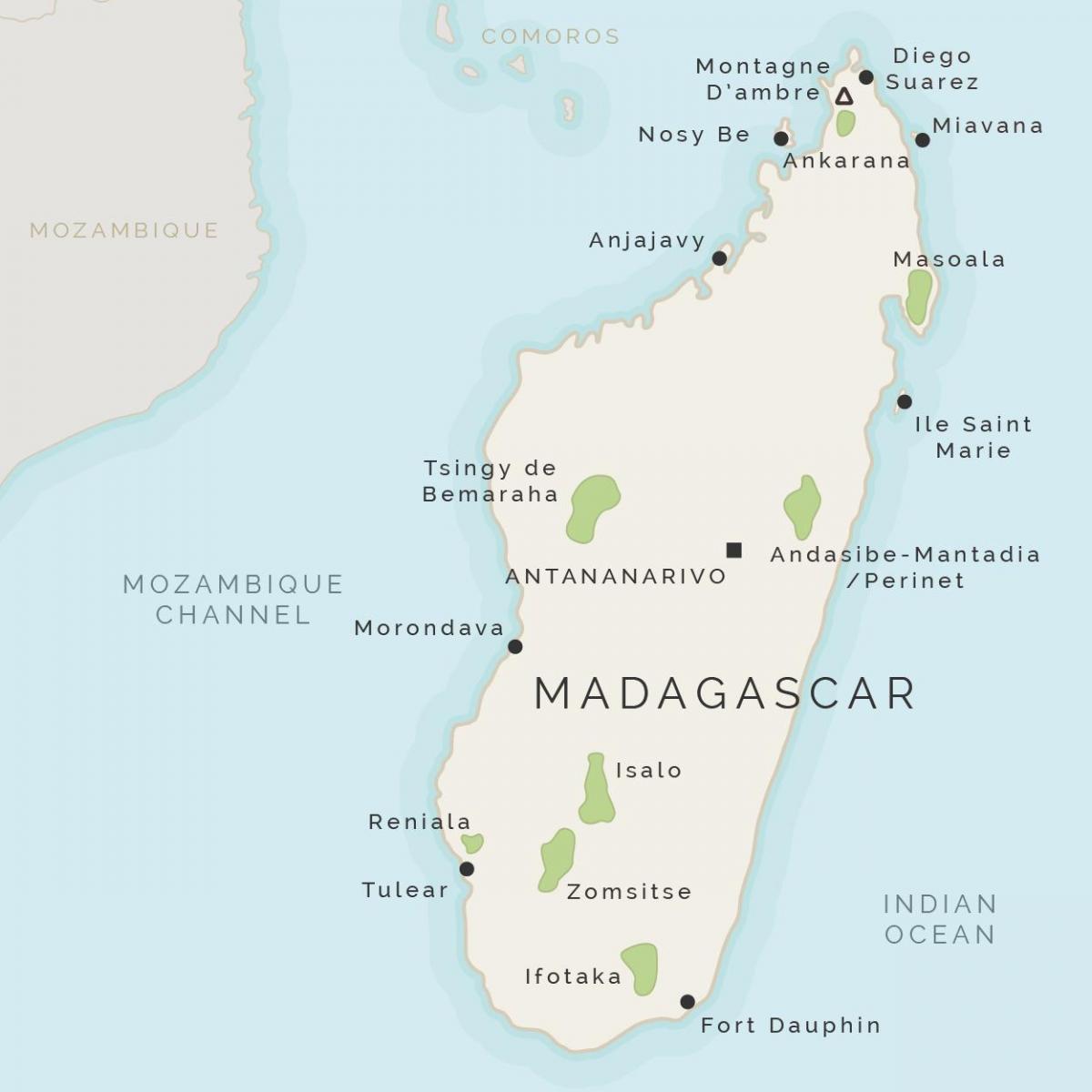 карта на Мадагаскар и околните острови