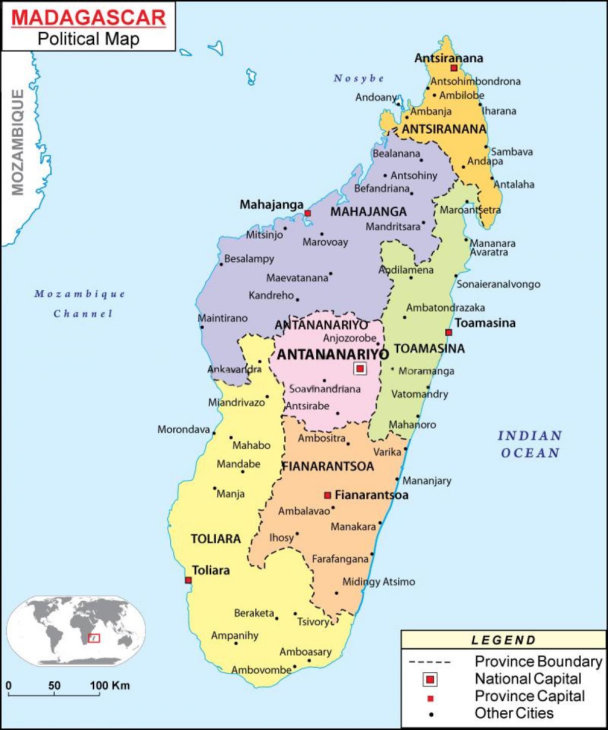 карта на политичката карта на Мадагаскар